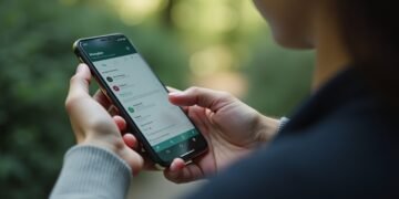 شخص يستخدم تطبيق واتس آب على الهاتف الذكي مع التركيز على إعدادات الخصوصية