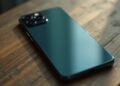 A smartphone displaying low battery performance and poor camera quality in a realistic environment.