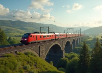 قطار Deutsche Bahn يسير عبر المناظر الطبيعية الخلابة