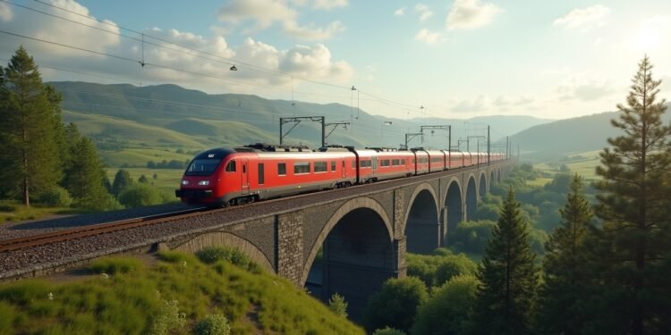 قطار Deutsche Bahn يسير عبر المناظر الطبيعية الخلابة