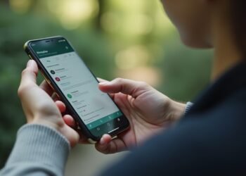 شخص يستخدم تطبيق واتس آب على الهاتف الذكي مع التركيز على إعدادات الخصوصية