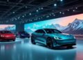 Scene from the Beijing Auto Show displaying innovative electric vehicles and technology