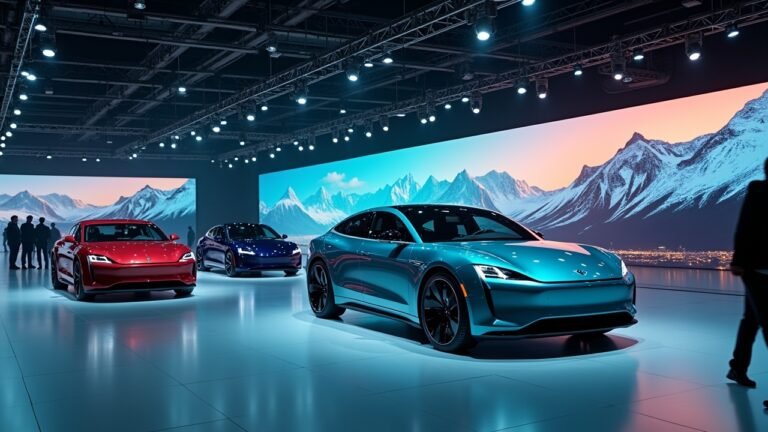 Scene from the Beijing Auto Show displaying innovative electric vehicles and technology