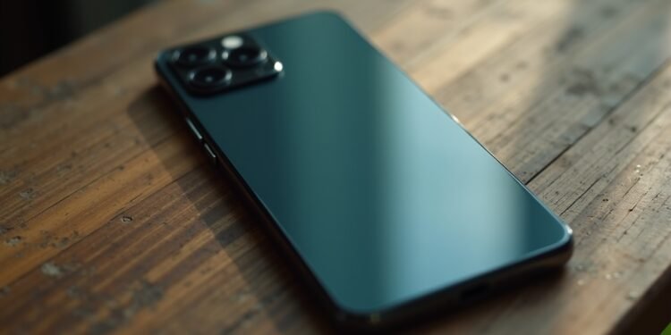 A smartphone displaying low battery performance and poor camera quality in a realistic environment.