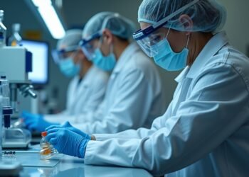 Scene portraying scientists in a laboratory focusing on advanced reproductive technologies