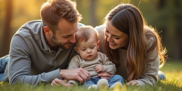 A family in Germany taking care of their child, reflecting modern parenting dynamics.