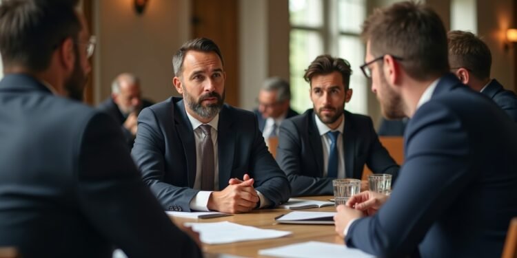 اجتماع لرجال أعمال أغنياء يتناقشون حول الاستثمارات