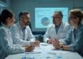 Researchers discussing the implications of gender and social identity in scientific research