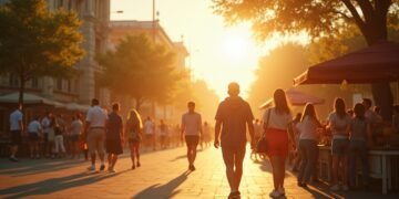 People enjoying a sunny outdoor day with bright sunlight, reflecting the positive impact of natural light on health