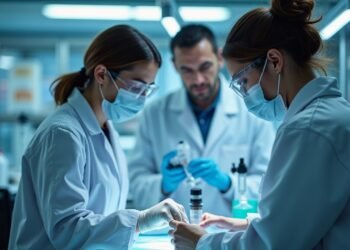 Researchers analyzing genetic data in a laboratory setting
