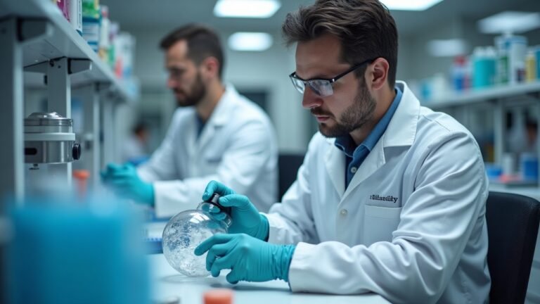 Researchers working on cancer immunotherapy in a modern laboratory