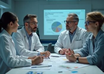 Researchers discussing the implications of gender and social identity in scientific research