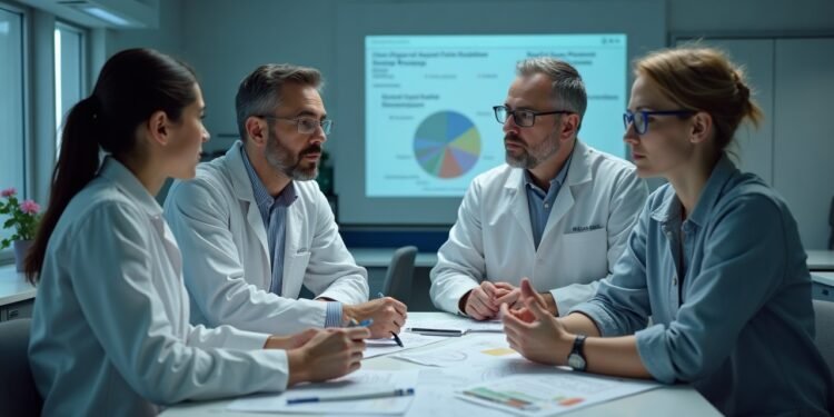 Researchers discussing the implications of gender and social identity in scientific research