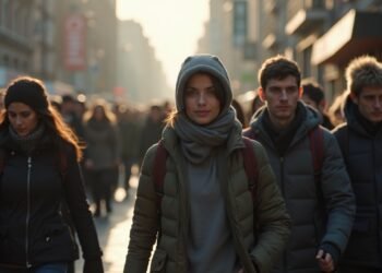 صورة للاجئين في مدينة ألمانية، تُظهر حركة الحياة اليومية والتنوع الثقافي.