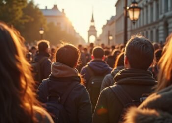 مجموعة من الأشخاص من خلفيات ثقافية متنوعة يتفاعلون في برلين