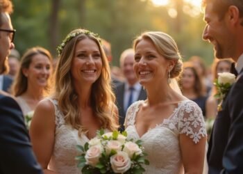 A wedding ceremony in Germany with couples, symbolizing changing marriage trends.