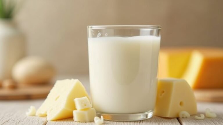 A glass of whole milk surrounded by various dairy products.