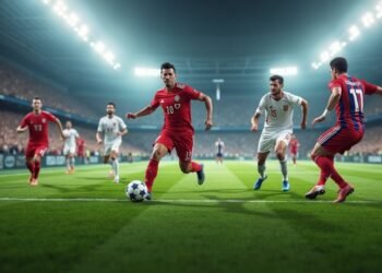 صورة لمباراة لكرة القدم خلال كأس العالم 2026، تُظهر الفرق المتنافسة مع وجود مشجعين متحمسين في الملاعب.