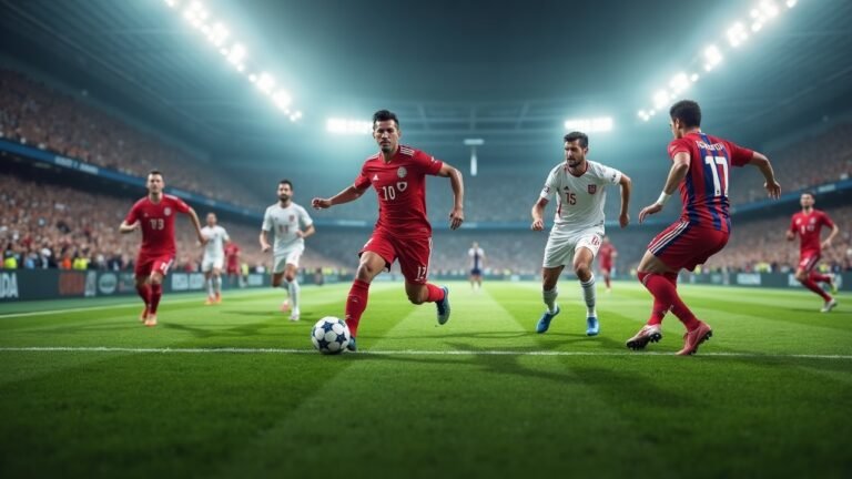 صورة لمباراة لكرة القدم خلال كأس العالم 2026، تُظهر الفرق المتنافسة مع وجود مشجعين متحمسين في الملاعب.