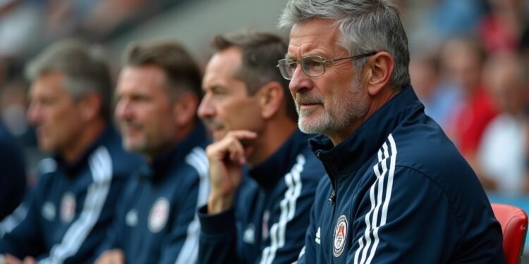 Photograph showing football coaches engaged in discussions during a world cup event