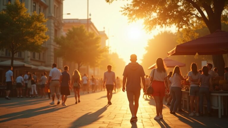 People enjoying a sunny outdoor day with bright sunlight, reflecting the positive impact of natural light on health