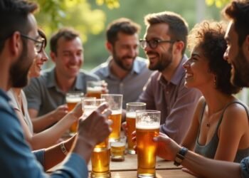 People enjoying non-alcoholic beer in a social setting