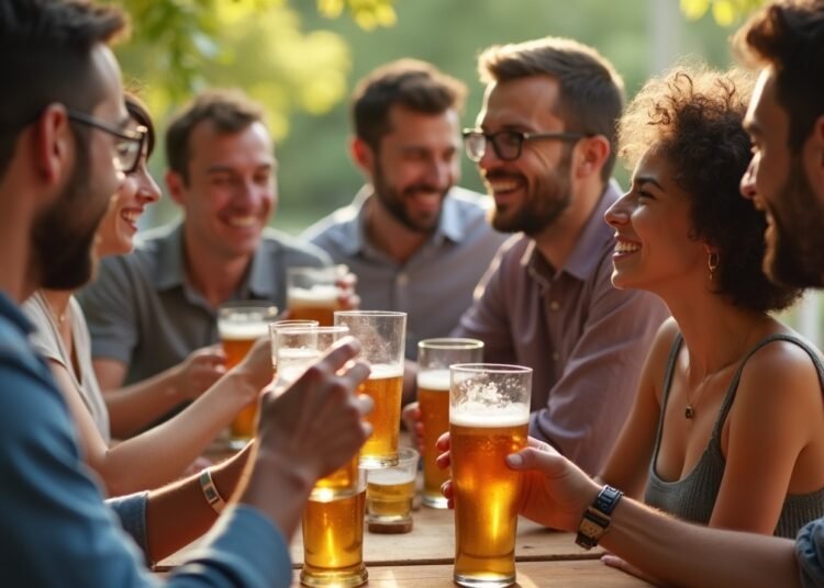 People enjoying non-alcoholic beer in a social setting